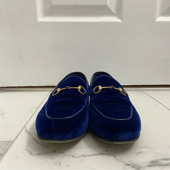 Gucci Jordaan Loafers Cobalt Blue Agata Velvet Womens EUR 38 - Picture 3 of 13